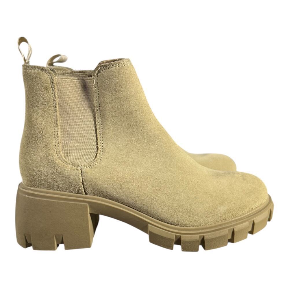 Steve Madden Howler Lug Sole Chelsea Boots Tan Suede Women’s 8.5 Chunky Platform
